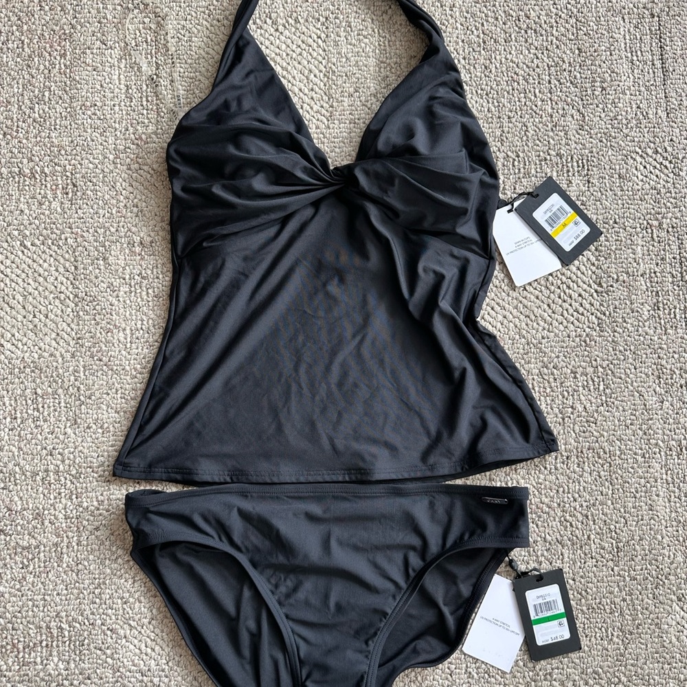 DKNY Black Halter Tankini Top with Bikini Bottom
